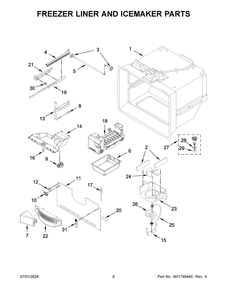 04 - Freezer Liner And Icemaker Parts Diagram and Parts List for WRF540CWHW10  Whirlpool Refrigerator