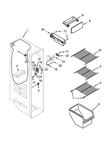 Freezer Liner Parts Diagram and Parts List for WRS342FIAM02  Whirlpool Refrigerator