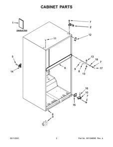 Cabinet Parts Diagram and Parts List for WRT314TFDB02  Whirlpool Refrigerator