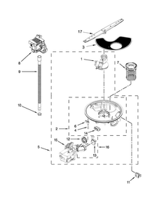 Pump, Washarm And Motor Parts Diagram and Parts List for WDT710PAYW5  Whirlpool Dishwasher