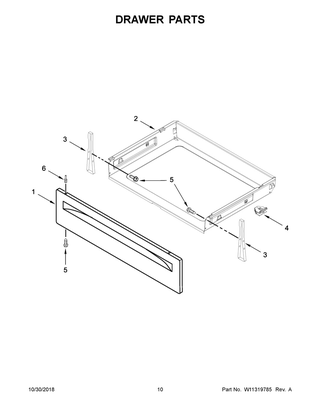 Drawer Parts Diagram and Parts List for WFE510S0HB1  Whirlpool Range
