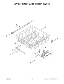 07 - Upper Rack And Track Parts Diagram and Parts List for KDFE304RPS0  Whirlpool Dishwasher