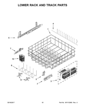 10 - Lower Rack And Track Parts Diagram and Parts List for KDTM404EBL3  KitchenAid Dishwasher