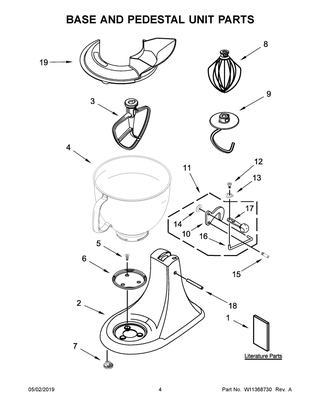 Base And Pedestal Unit Parts Diagram and Parts List for 9KSM180QHSD0  Whirlpool Mixer