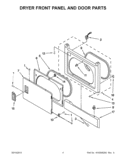 DRYER FRONT PANEL AND DOOR PARTS Diagram and Parts List for WGT3300XQ2  Whirlpool Washer Dryer Combo