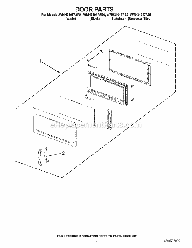Door Parts Diagram and Parts List for WMH31017AD0  Whirlpool Microwave