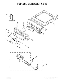 Top And Console Parts Diagram and Parts List for WED9290FW0  Whirlpool Dryer
