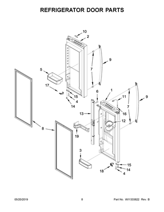 Refrigerator Door Parts Diagram and Parts List for WRX735SDHB01  Whirlpool Refrigerator