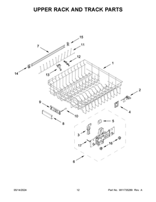Upper Rack And Track Parts Diagram and Parts List for KDTM604KBS3  KitchenAid Dishwasher