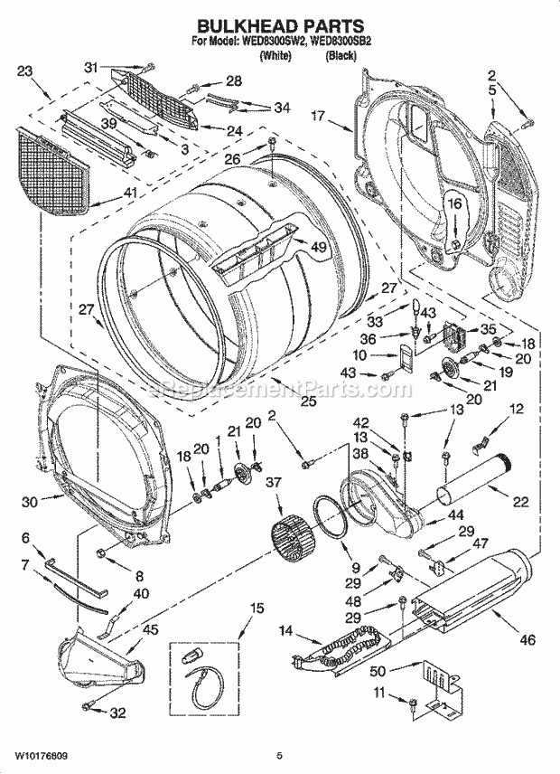 BULKHEAD PARTS Diagram and Parts List for WED8300SW2  Whirlpool Dryer