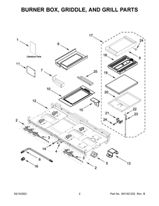 Burner Box, Griddle, And Grill Parts Diagram and Parts List for JGRP748HM01  Whirlpool Range