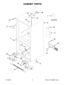 Cabinet Parts Diagram and Parts List for WRB329LFBM02  Whirlpool Refrigerator