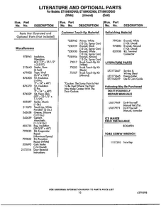Literature And Optional Parts Diagram and Parts List for ET18NKDG00  Whirlpool Refrigerator