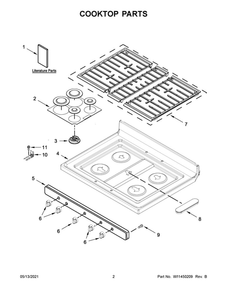 Cooktop Parts Diagram and Parts List for WFG550S0HZ2  Whirlpool Range
