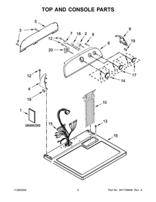 02 - Top And Console Parts Diagram and Parts List for CDGW7110RW0  Whirlpool Dryer