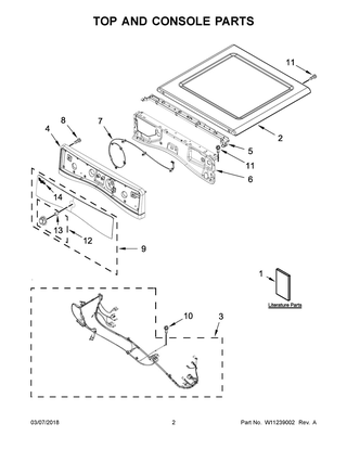 Top And Console Parts Diagram and Parts List for WGD90HEFC1  Whirlpool Dryer