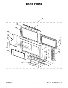 Door Parts Diagram and Parts List for YKMHC319KPS0  Whirlpool Microwave Oven Combo