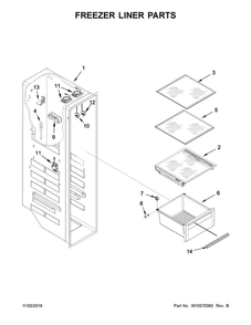 Freezer Liner Parts Diagram and Parts List for 10641163310  Kenmore Refrigerator