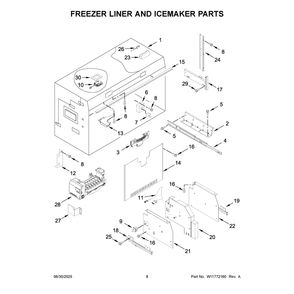 Freezer Liner And Icemaker Parts Diagram and Parts List for KBFN542SJP00  KitchenAid Refrigerator
