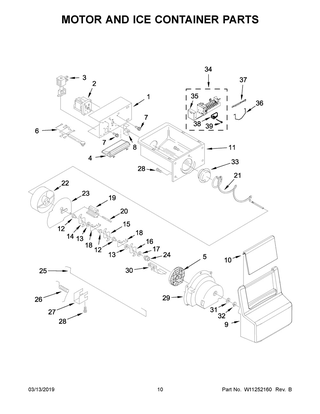 Motor And Ice Container Parts Diagram and Parts List for WRS325SDHB01  Whirlpool Refrigerator