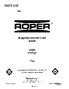 Front Cover Diagram and Parts List for N9457*2  Roper Range