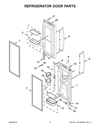 Refrigerator Door Parts Diagram and Parts List for WRF550CDHZ02  Whirlpool Refrigerator