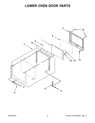 Lower Oven Door Parts Diagram and Parts List for WOD93EC0AE06  Whirlpool Wall Oven