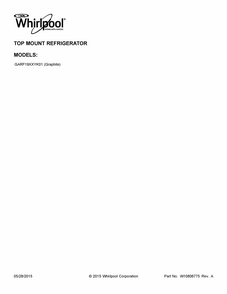 Cover Sheet Diagram and Parts List for GARF19XXYK01  Whirlpool Refrigerator