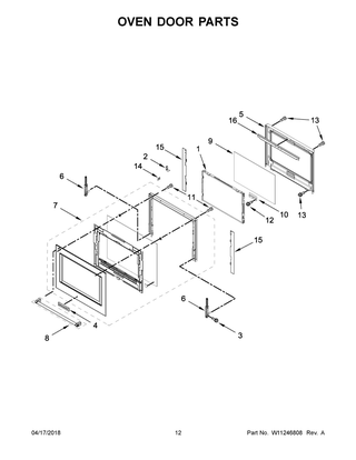 Oven Door Parts Diagram and Parts List for KOCE500EBL07  Whirlpool Microwave Oven Combo