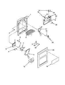 Dispenser Front Diagram and Parts List for ED25GWXFW00  Whirlpool Refrigerator