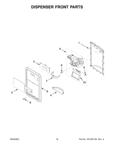 Dispenser Front Parts Diagram and Parts List for MFI2269FRB03  Whirlpool Refrigerator