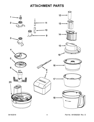 Attachment Parts Diagram and Parts List for 5KFP1325AOB0  Whirlpool Food Processor