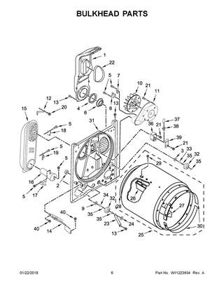 Bulkhead Parts Diagram and Parts List for WGD4850HW0  Whirlpool Dryer
