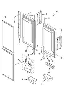 Refrigerator Door Parts Diagram and Parts List for KBFS25ETBL11  KitchenAid Refrigerator