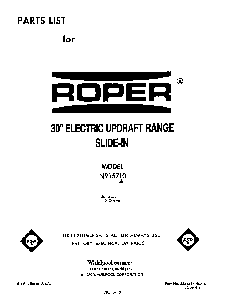 Front Cover Diagram and Parts List for N9157*0  Roper Range