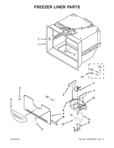 Freezer Liner Parts Diagram and Parts List for WRX988SIBW01  Whirlpool Refrigerator