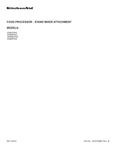 Cover Sheet Diagram and Parts List for KSM2FPA0  KitchenAid Food Processor