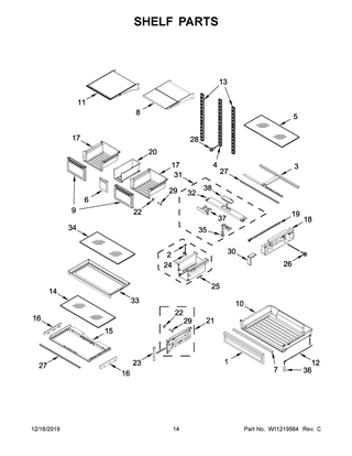 Shelf Parts Diagram and Parts List for WRF767SDHV00  Whirlpool Refrigerator
