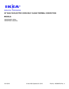 Cover Sheet Diagram and Parts List for IBS550PWW01  Whirlpool Wall Oven
