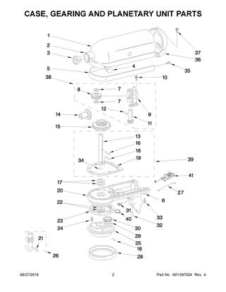 Case, Gearing And Planetary Unit Parts Diagram and Parts List for 5K45SSROB0  Whirlpool Mixer