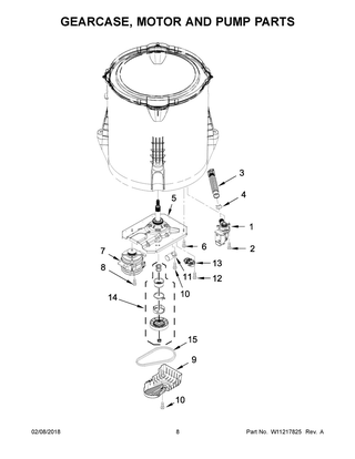 Gearcase, Motor And Pump Parts Diagram and Parts List for ITW4880HW0  Whirlpool Washer