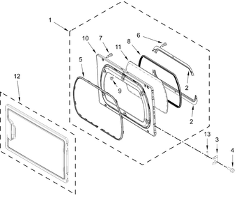 Door Parts Diagram and Parts List for MLE27PDFGW0  Whirlpool Dryer