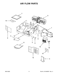 Air Flow Parts Diagram and Parts List for WMH31017HB5  Whirlpool Microwave