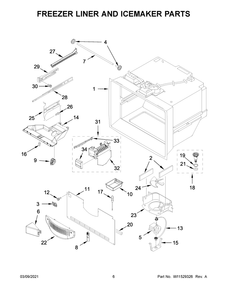 Freezer Liner And Icemaker Parts Diagram and Parts List for WRF532SMHV02  Whirlpool Refrigerator