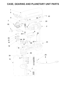Case, Gearing And Planetary Unit Parts Diagram and Parts List for KV25G0XSL5  KitchenAid Mixer