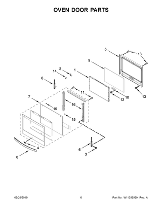 Oven Door Parts Diagram and Parts List for WOC75EC7HS02  Whirlpool Microwave Oven Combo