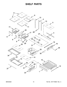 Shelf Parts Diagram and Parts List for WRF757SDHZ05  Whirlpool Refrigerator