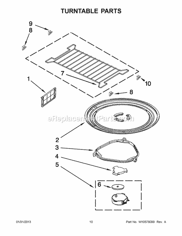 Turntable Parts Diagram and Parts List for WMH53520AE1  Whirlpool Microwave