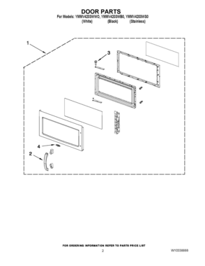 02 - DOOR PARTS Diagram and Parts List for YMMV4203WS0  Whirlpool Microwave