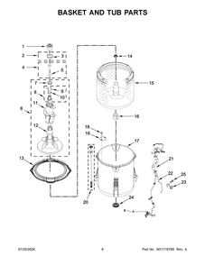 Basket And Tub Parts Diagram and Parts List for 1CWTW4845EW3  Whirlpool Washer